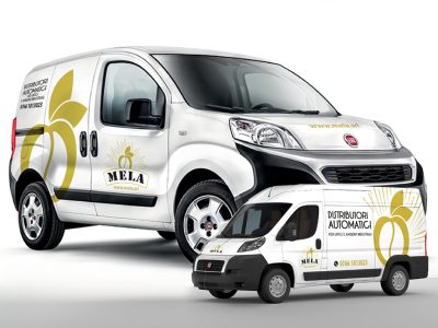Wrapping-e-allestimenti Due furgoncini Fiat personalizzati con adesivi di Mela.srl